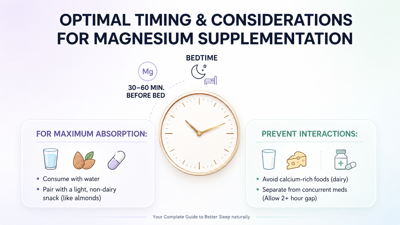 Optimal timing for magnesium supplementation — take 30–60 minutes before bed with water