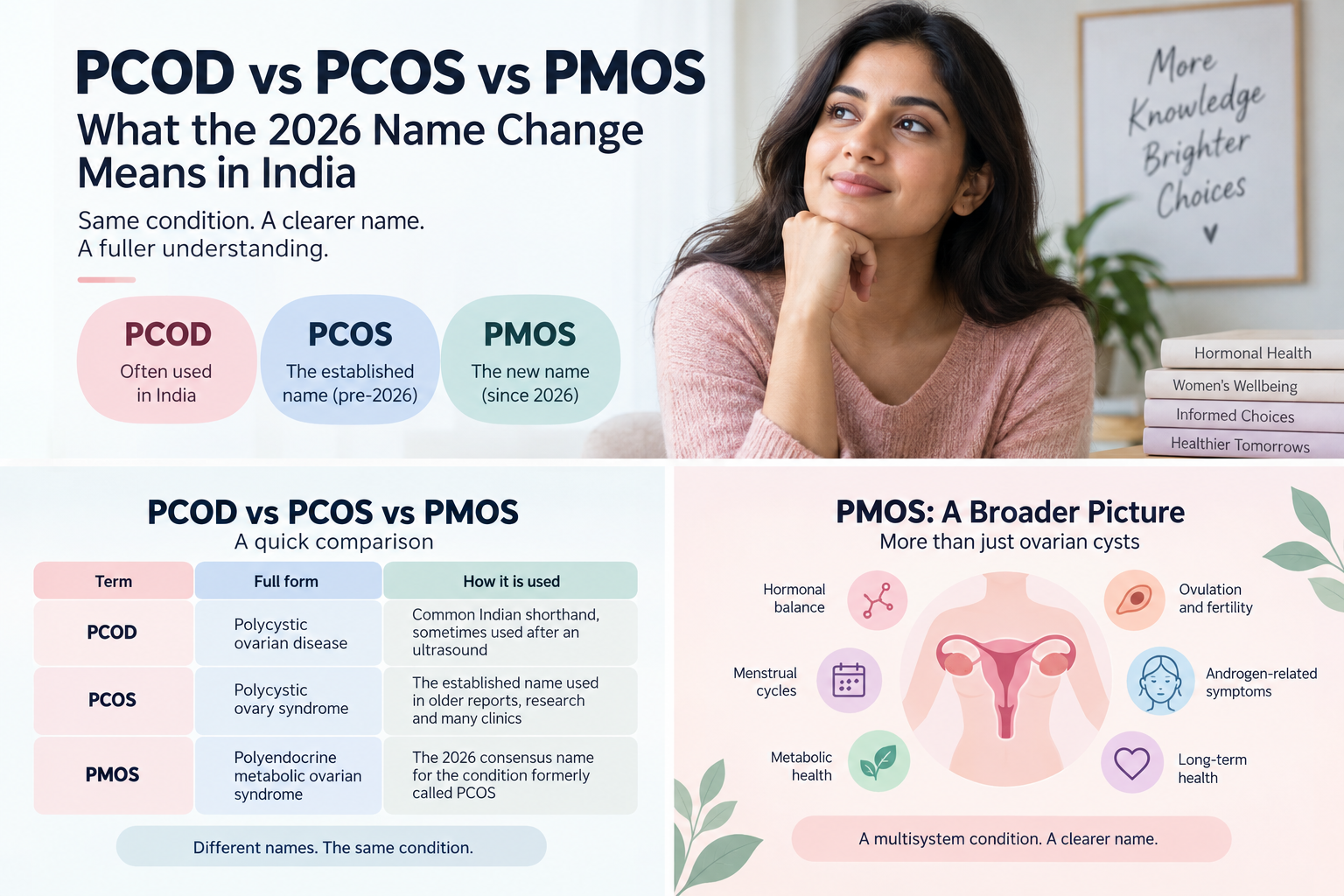 Visual comparison of PCOD, PCOS and PMOS with the broader hormonal and metabolic picture