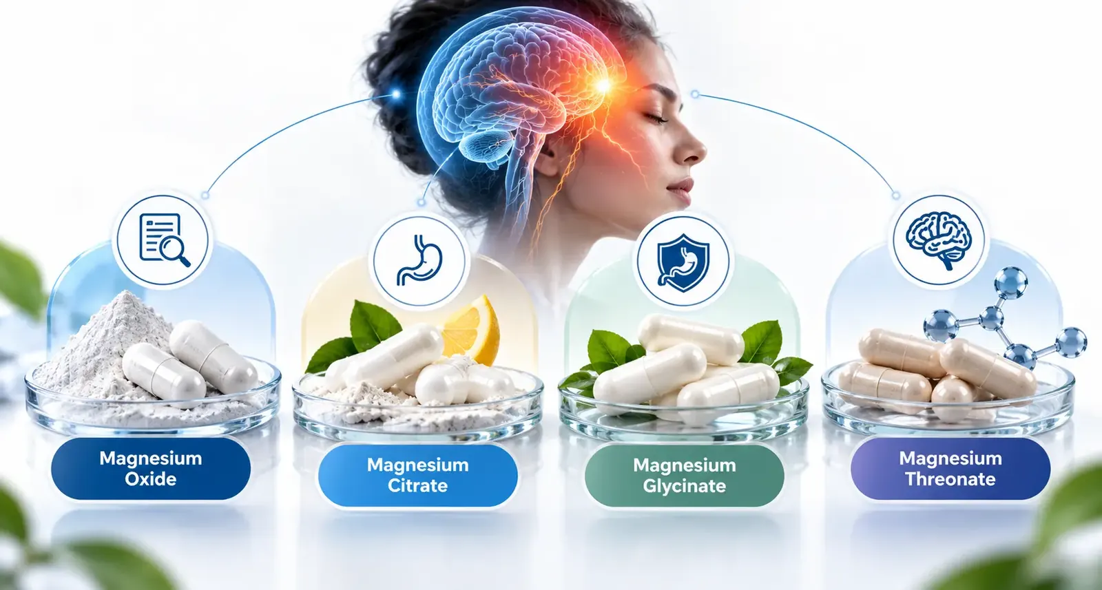 Editorial illustration: Best Magnesium for Migraines: Which Form Has Been Studied?