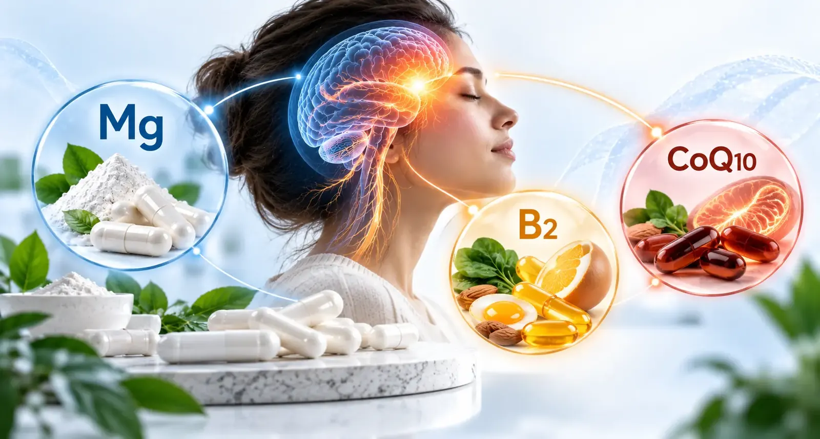 Editorial illustration: Magnesium, Riboflavin and CoQ10: Do Combinations Help?