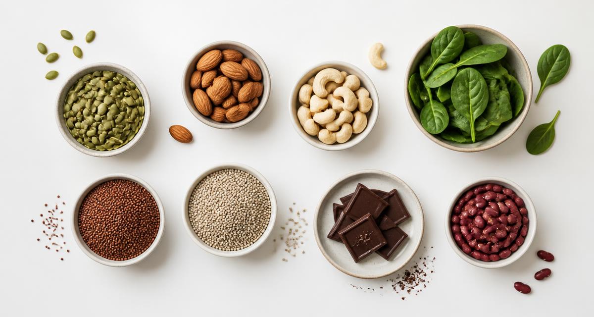 Magnesium-rich Indian foods — pumpkin seeds, almonds, cashews, spinach, ragi, bajra, dark chocolate and rajma